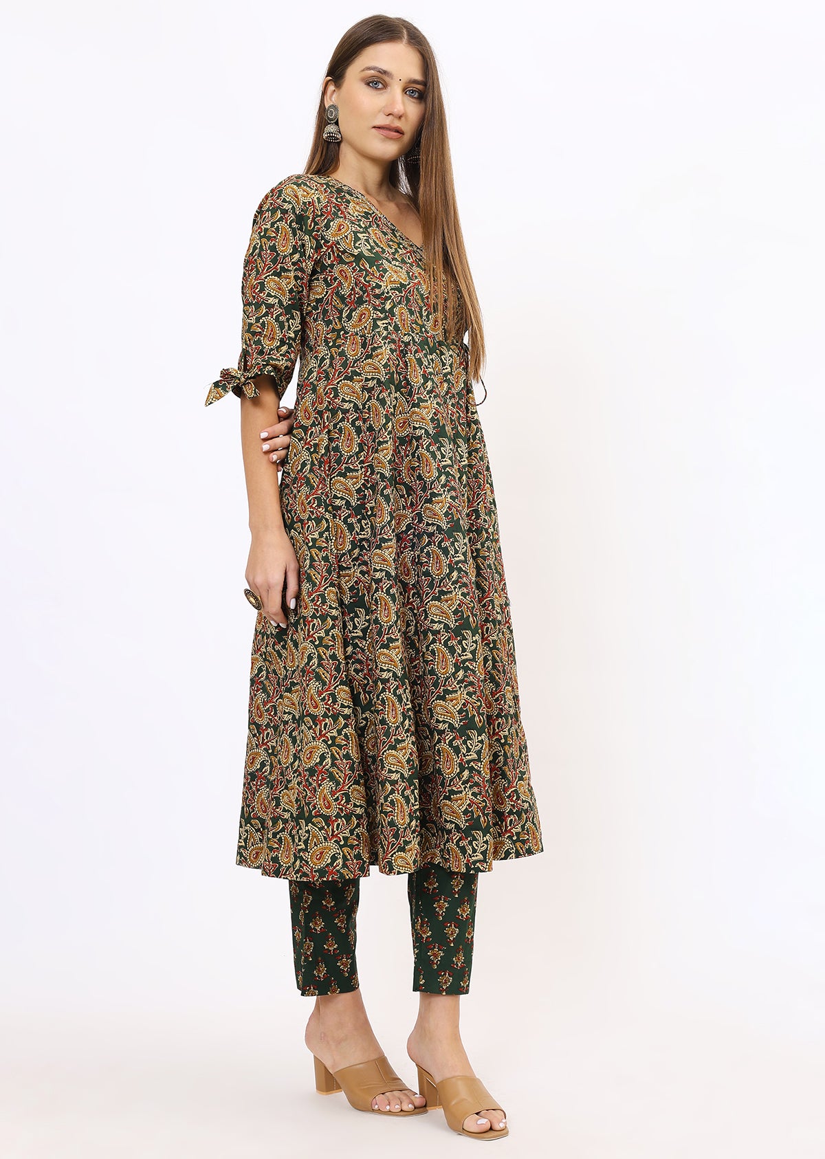 Green Printed Bandhini Kurta Set With Dupatta