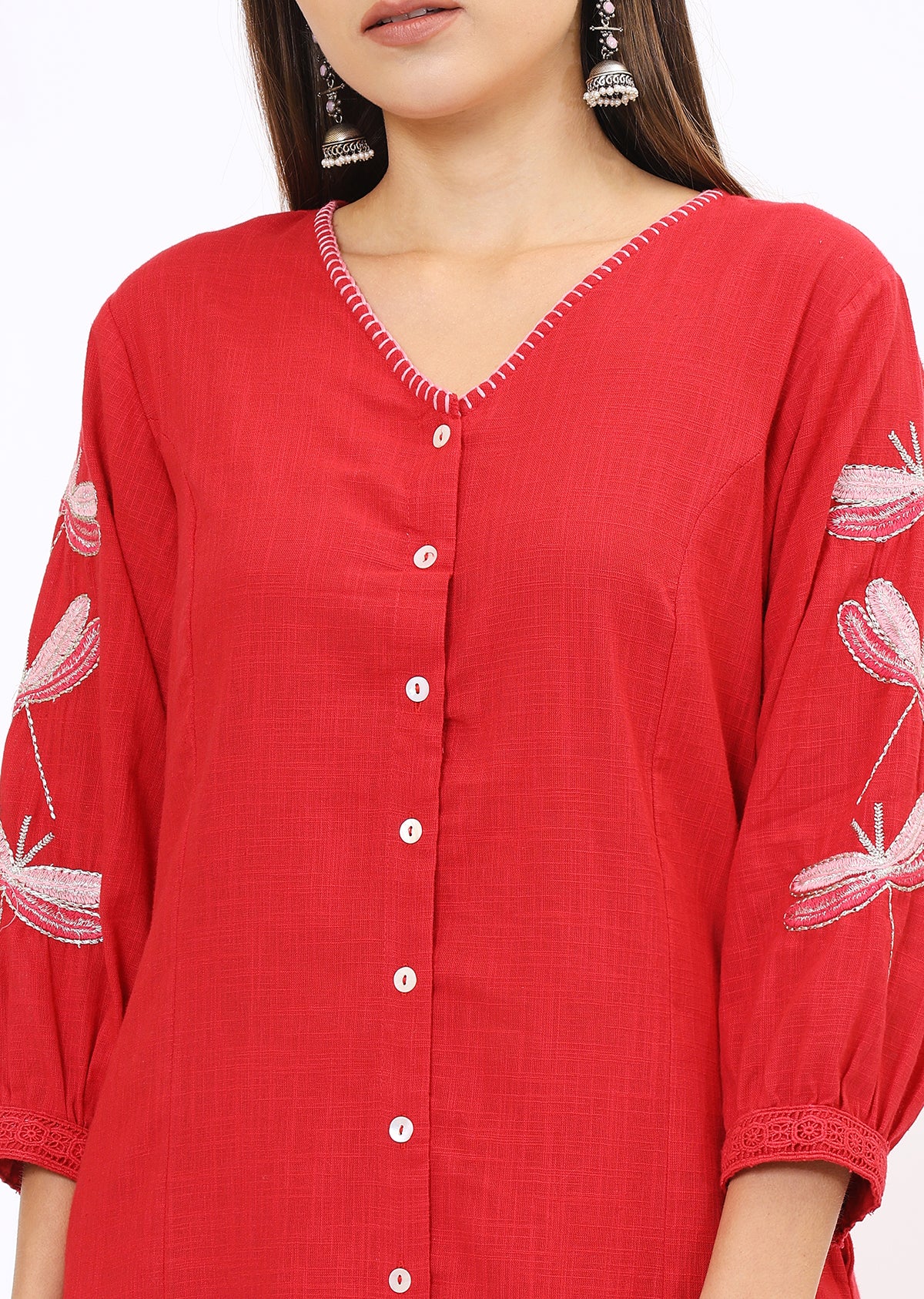 Red Embroidered Kurta Pant Set