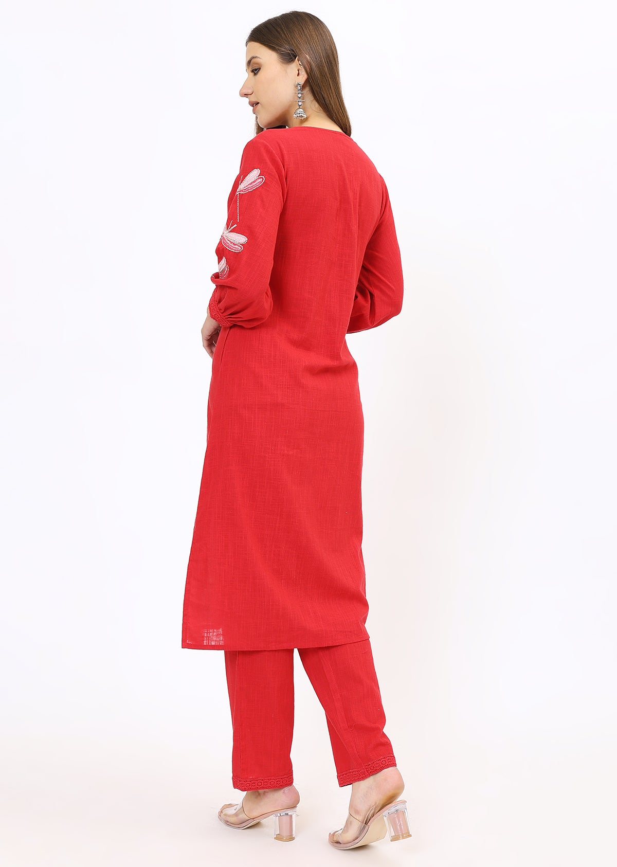 Red Embroidered Kurta Pant Set