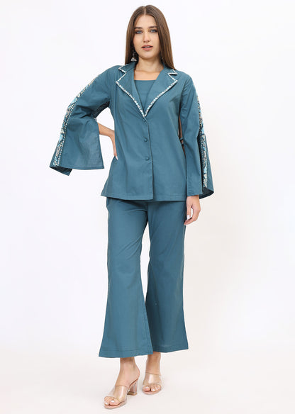 Teal Blue Printed Co-Ords