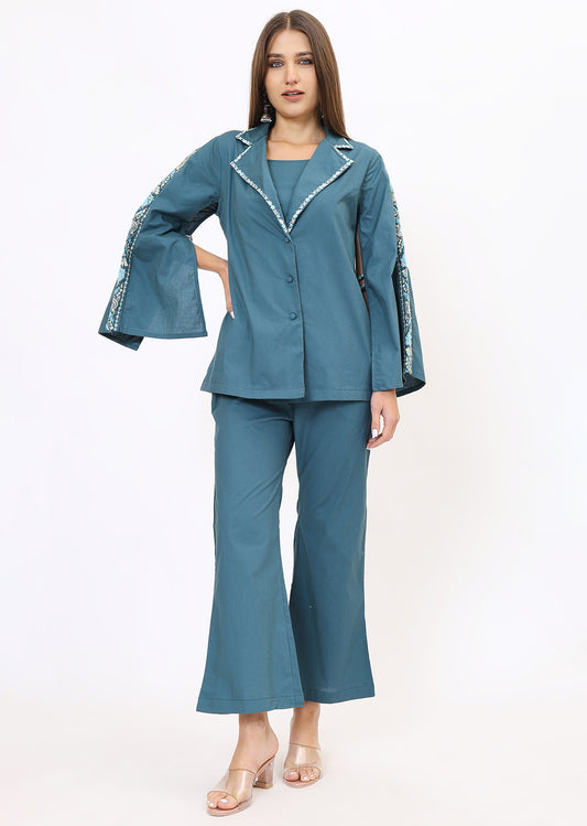 Teal Blue Printed Co-Ords