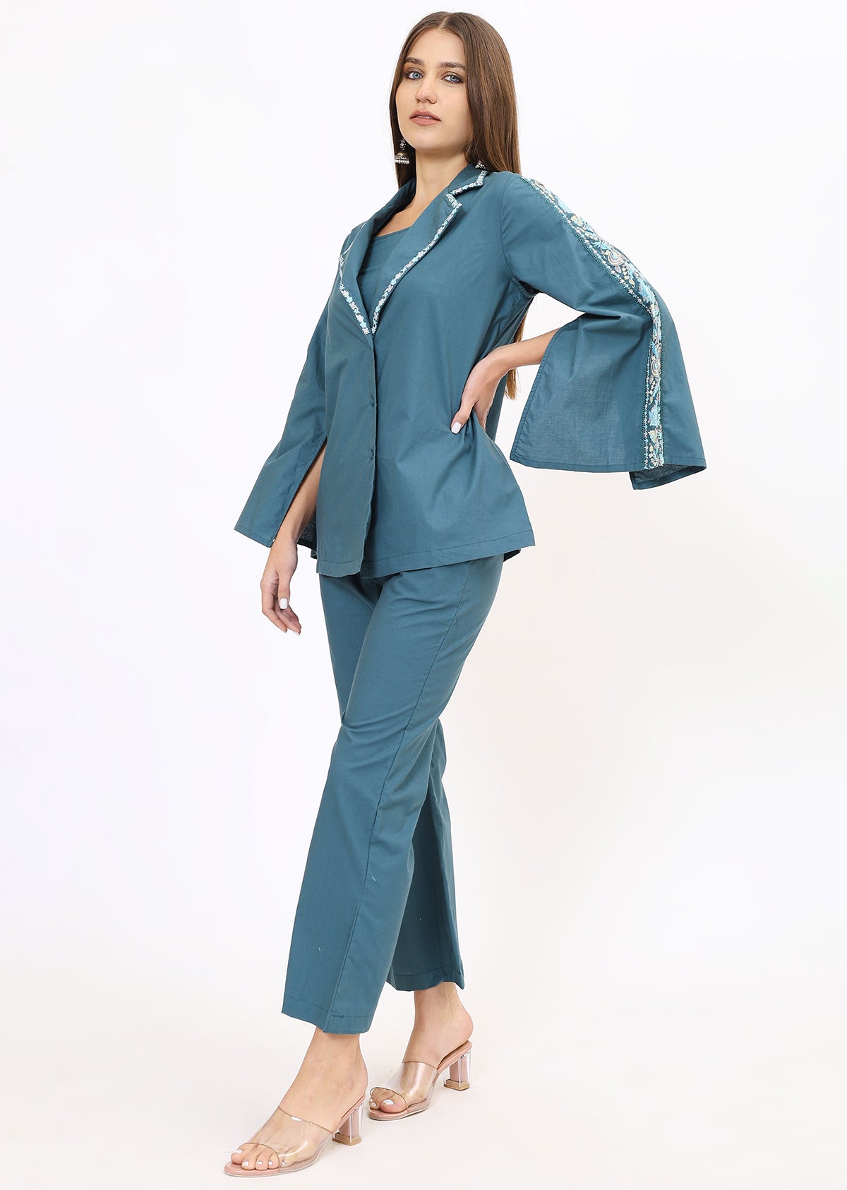 Teal Blue Printed Co-Ords