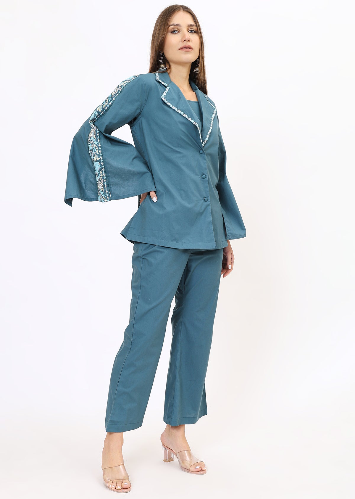 Teal Blue Printed Co-Ords