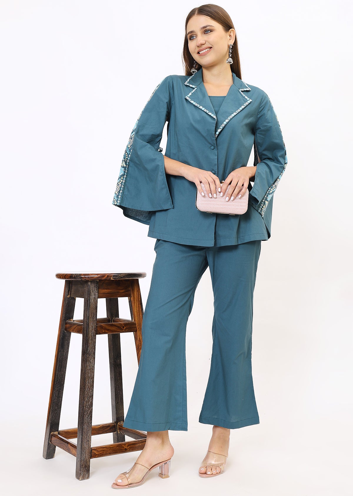 Teal Blue Printed Co-Ords
