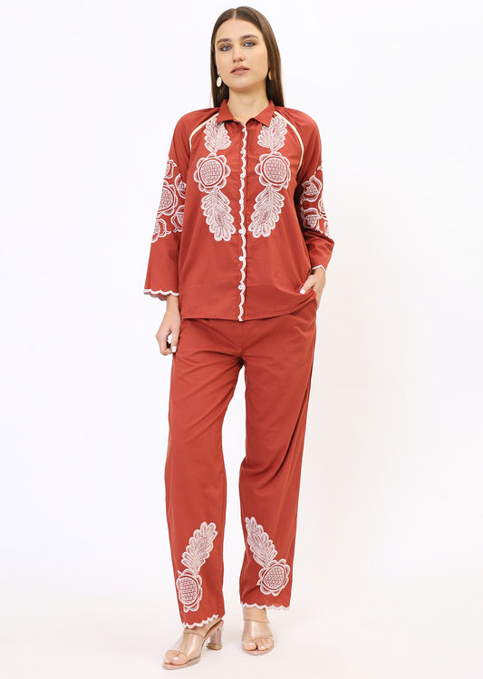 Rust Orange Embroidered Co-Ords