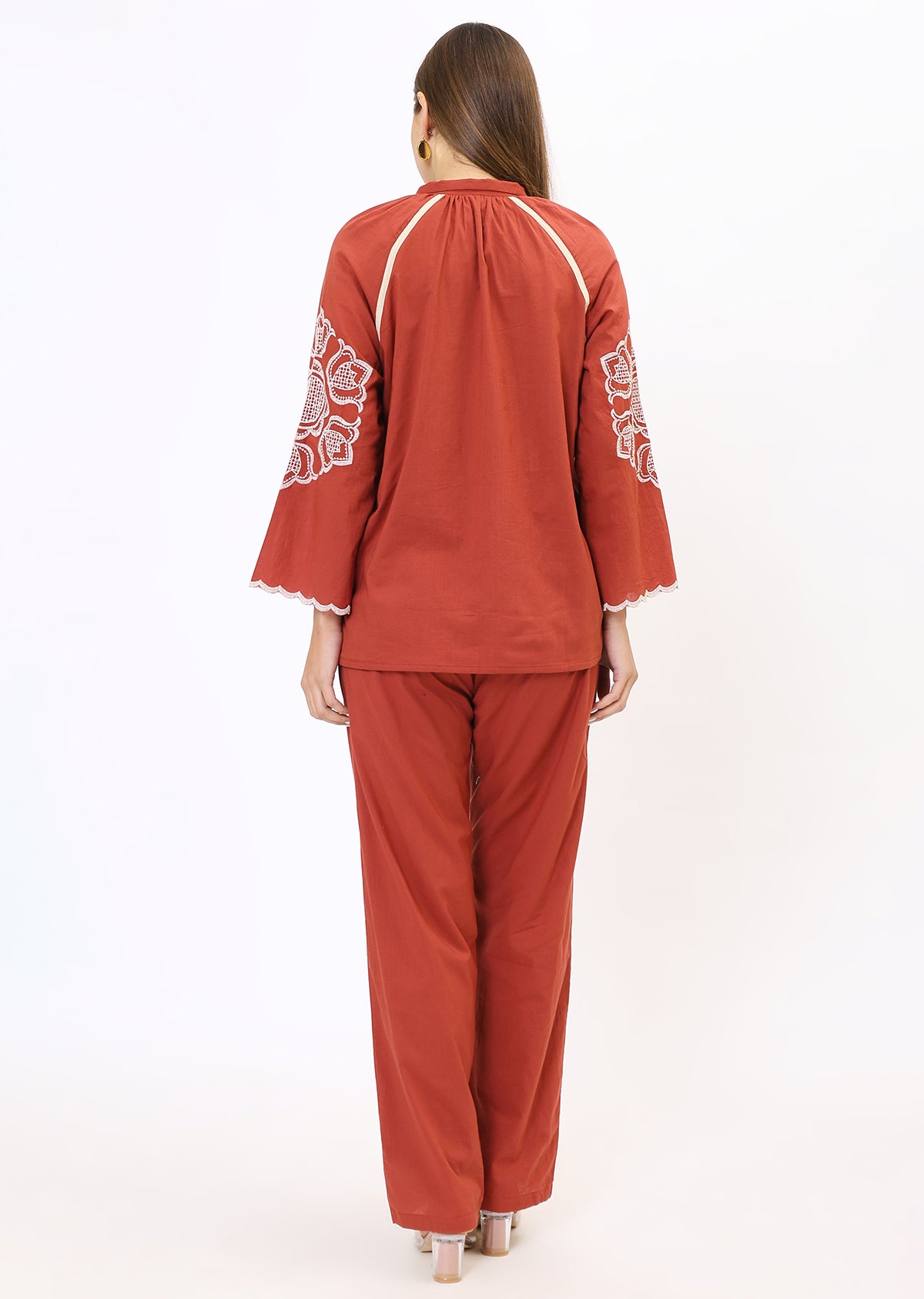 Rust Orange Embroidered Co-Ords