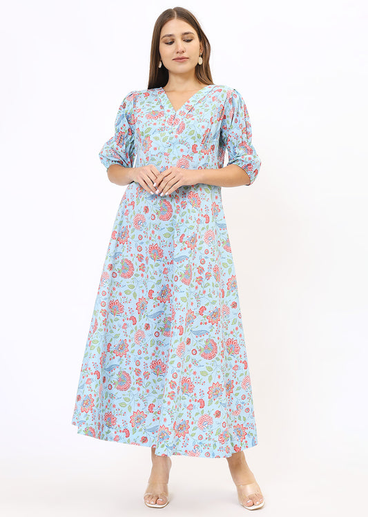 Blue Printed Maxi Dress