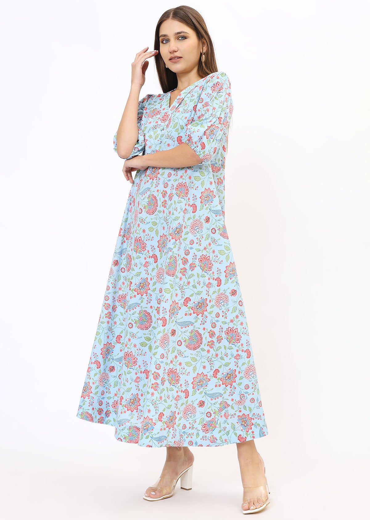 Blue Printed Maxi Dress