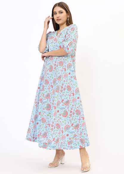Blue Printed Maxi Dress
