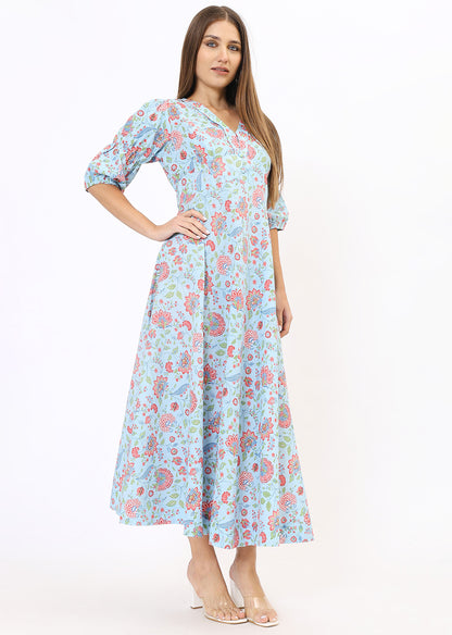 Blue Printed Maxi Dress