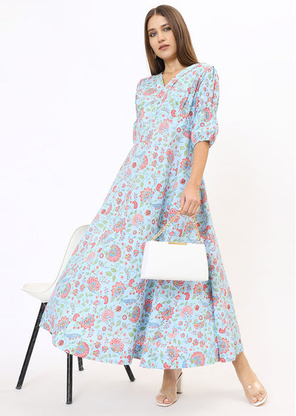 Blue Printed Maxi Dress