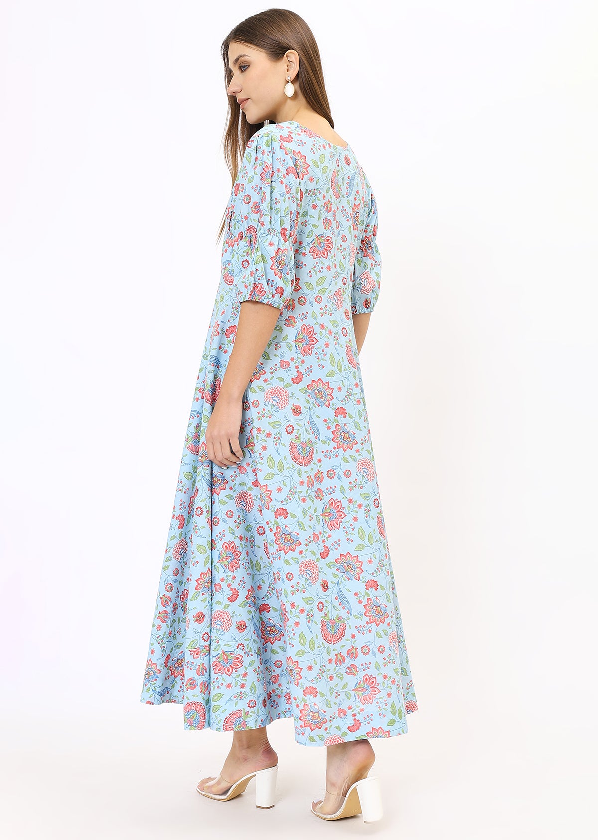 Blue Printed Maxi Dress