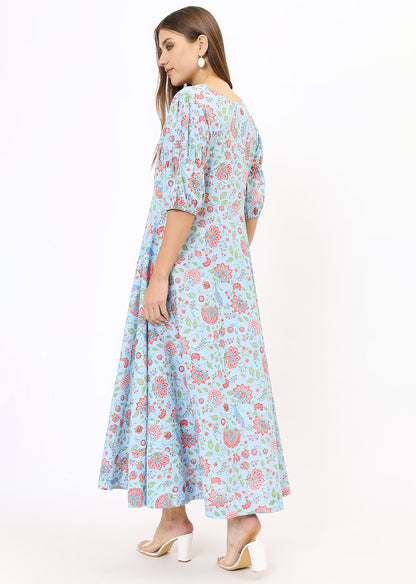 Blue Printed Maxi Dress