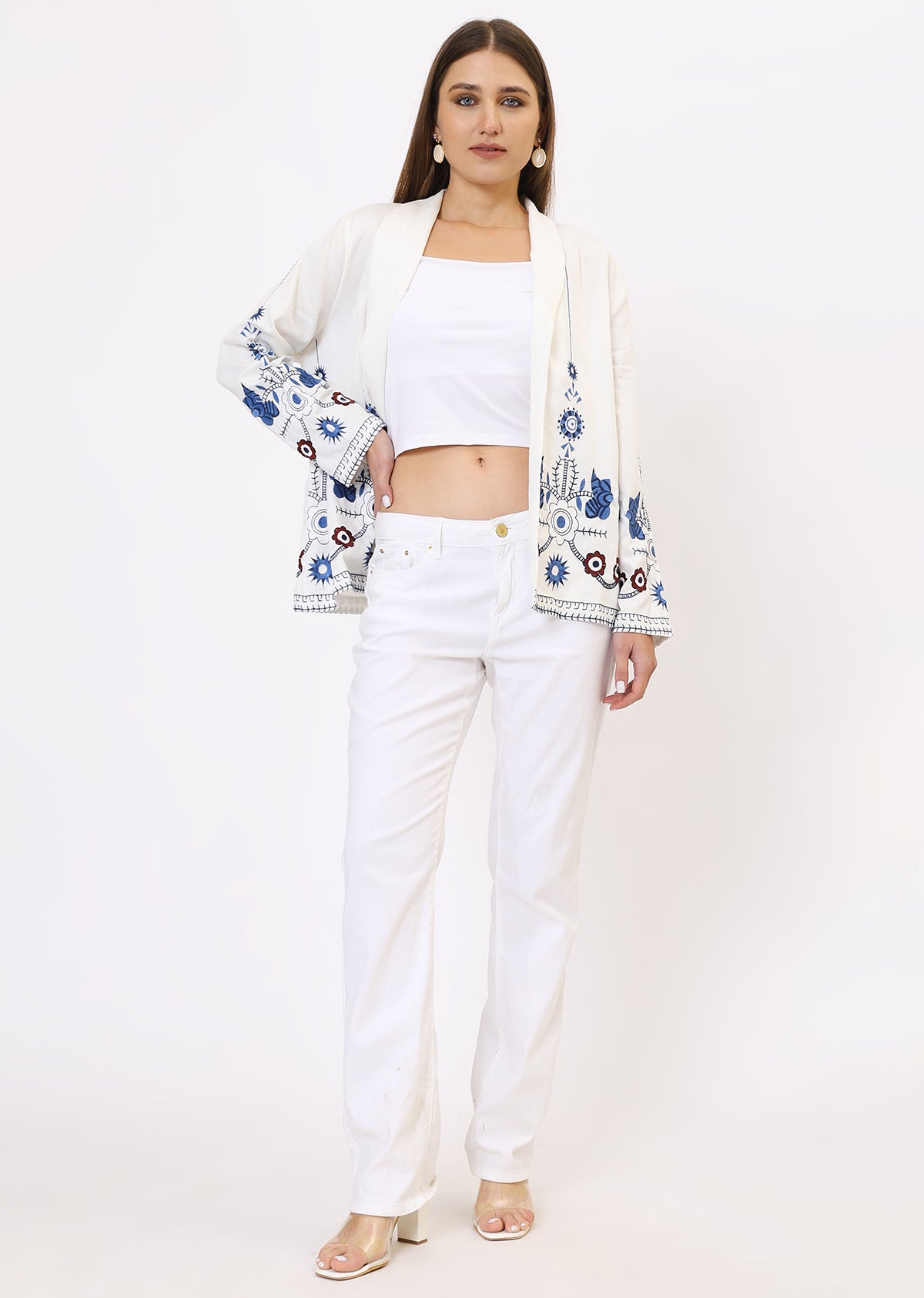 White & Blue Printed Jacket
