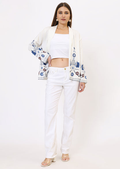 White & Blue Printed Jacket
