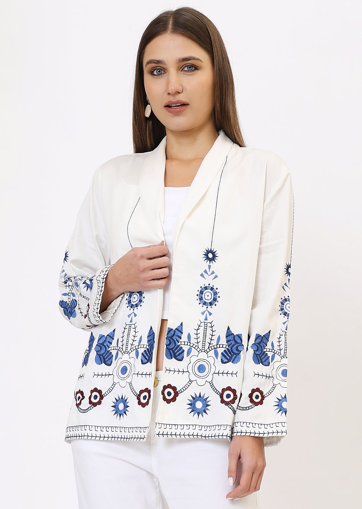 White & Blue Printed Jacket