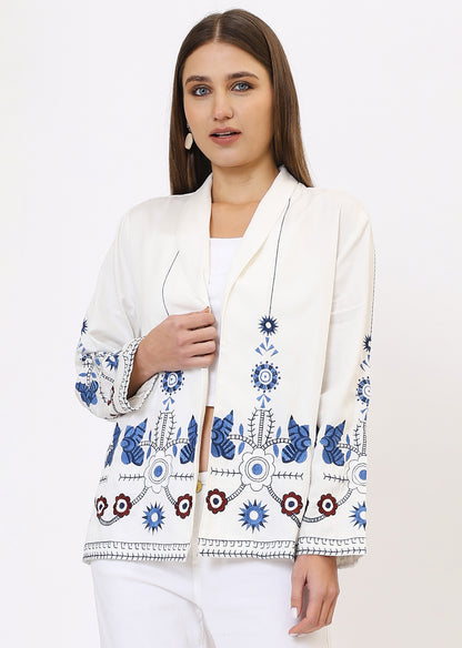 White & Blue Printed Jacket