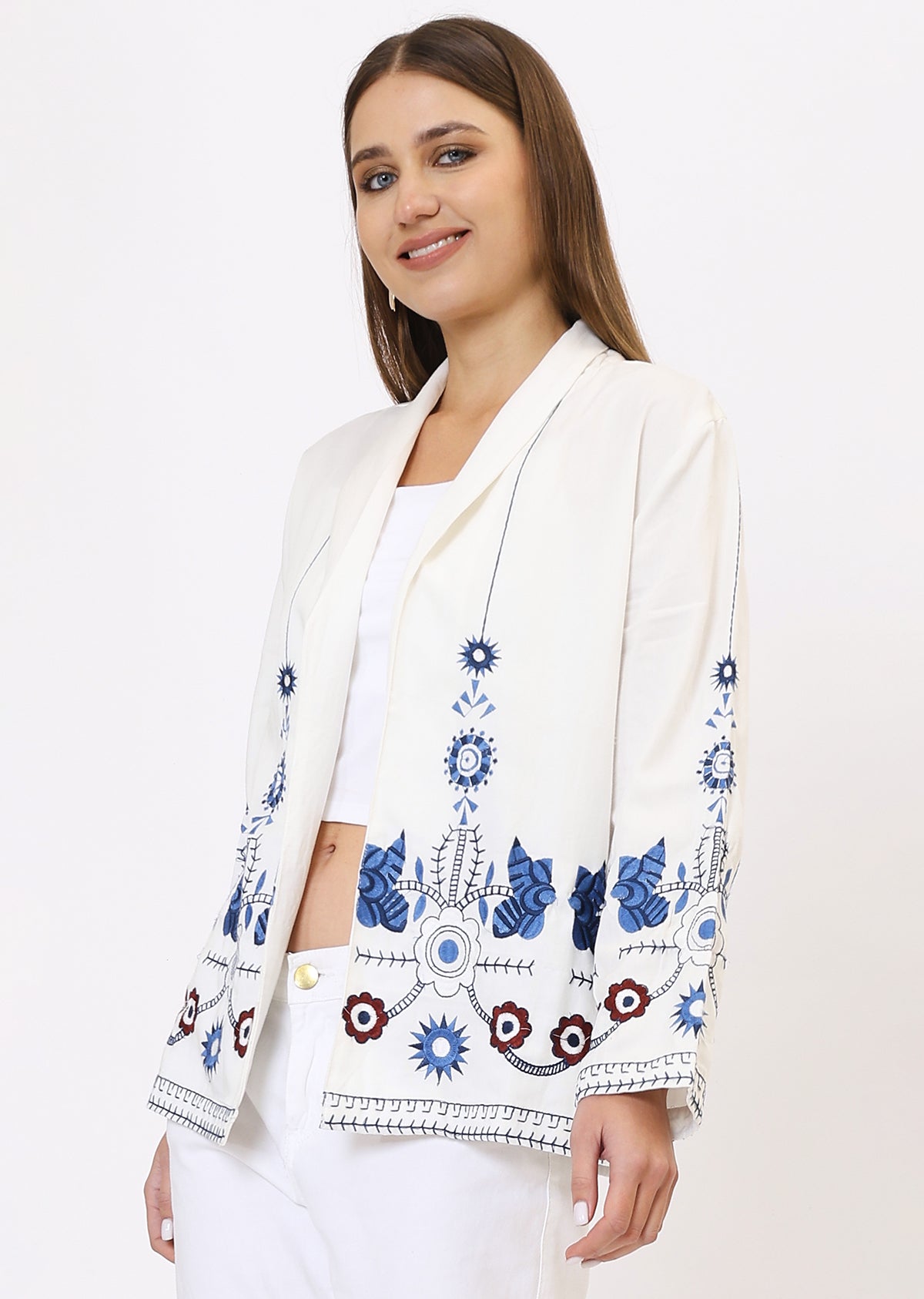 White & Blue Printed Jacket