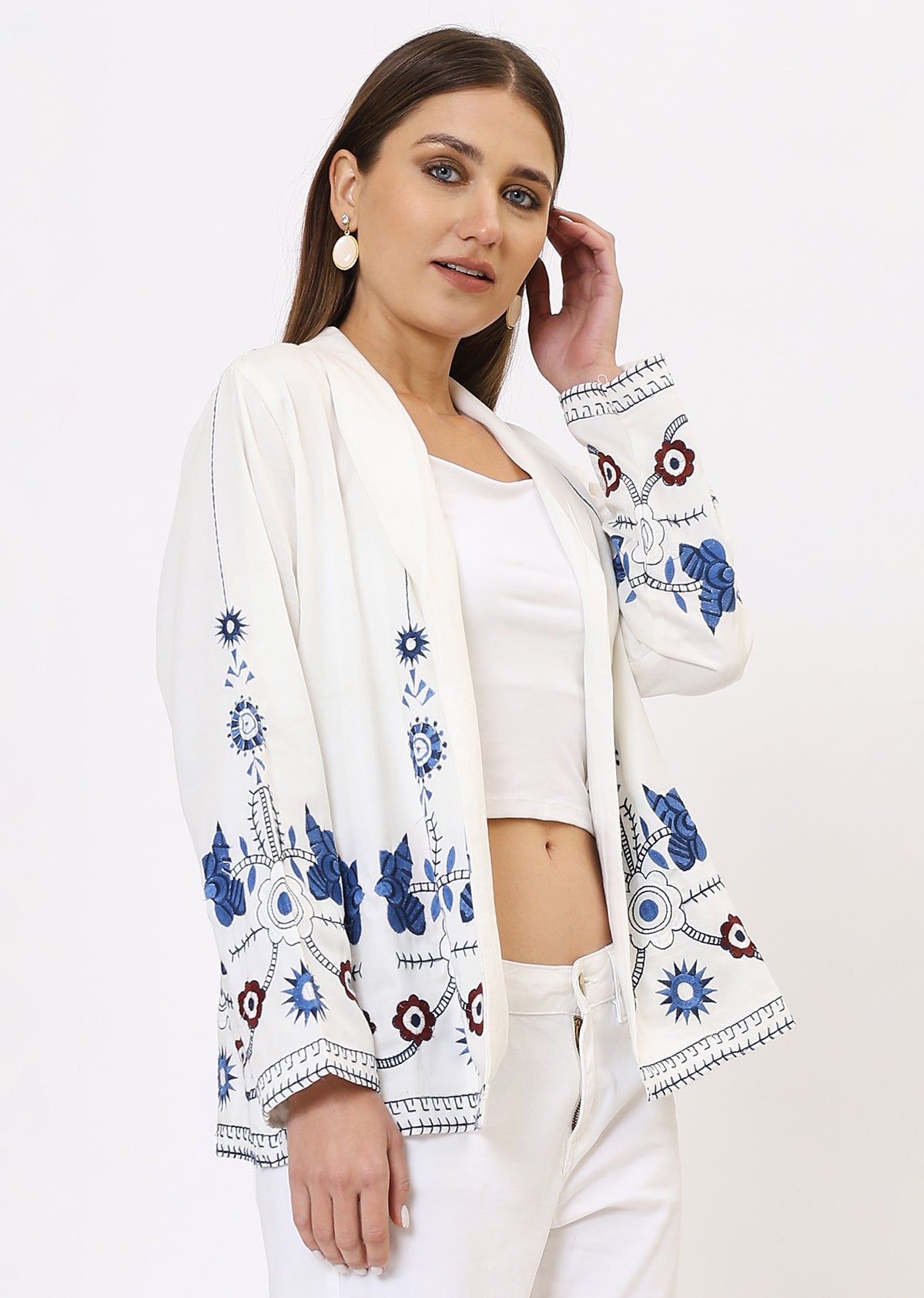 White & Blue Printed Jacket