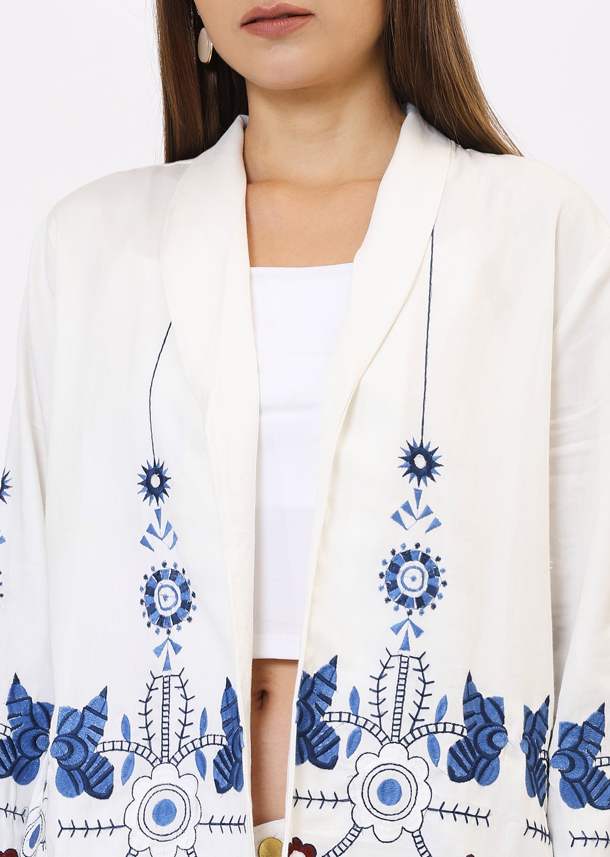White & Blue Printed Jacket