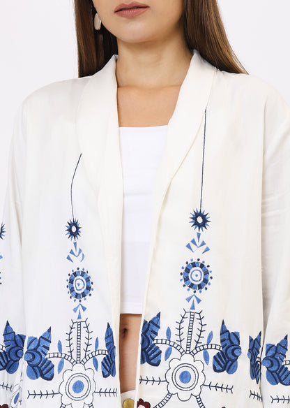 White & Blue Printed Jacket