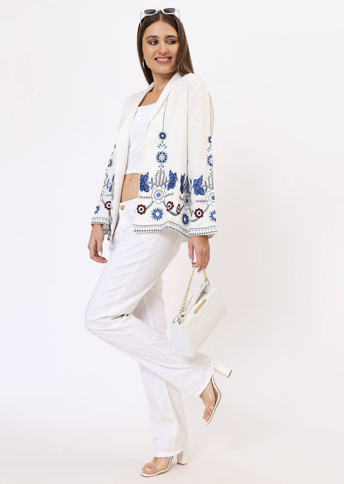 White & Blue Printed Jacket