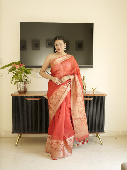 Red-Gold Tissue Silk Saree