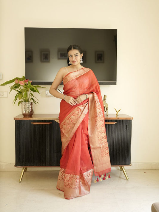 Red-Gold Tissue Silk Saree