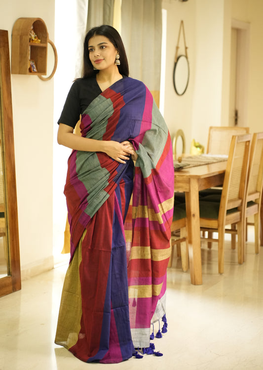 Rainbow Raga 2.0 – Multi-Colour Saga Cotton Saree (Revamped Edition)