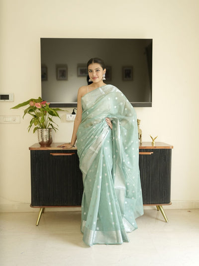 Turqoise Banarasi Silk Saree
