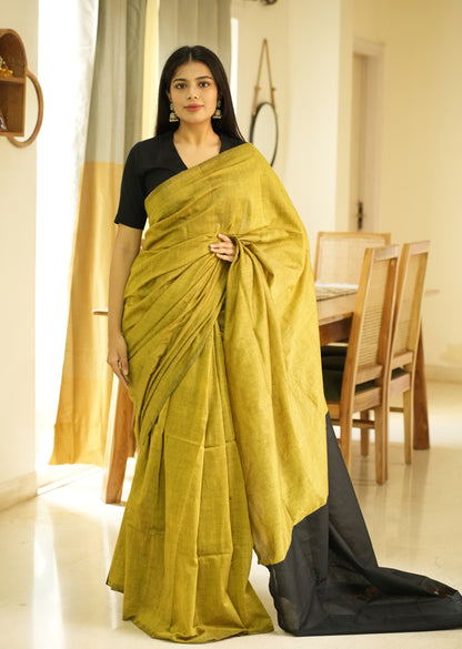 Forest Bloom – Green & Black Cotton Saree