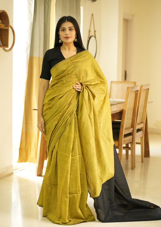Forest Bloom – Green & Black Cotton Saree