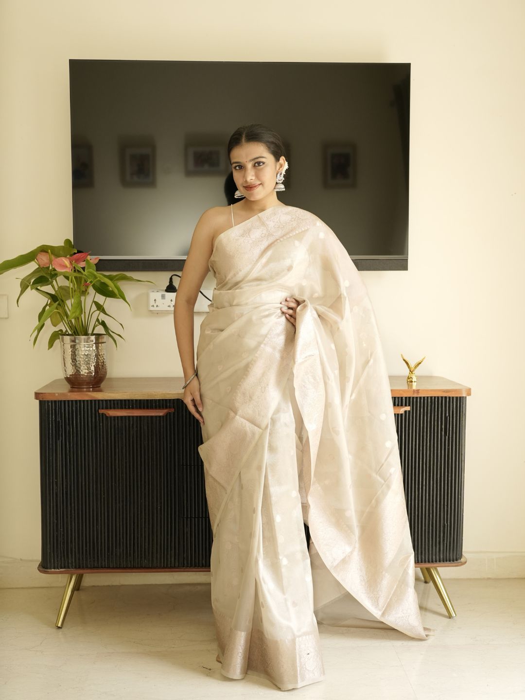 Ivory Banarasi Silk Saree