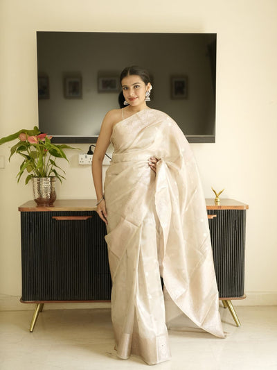 Ivory Banarasi Silk Saree