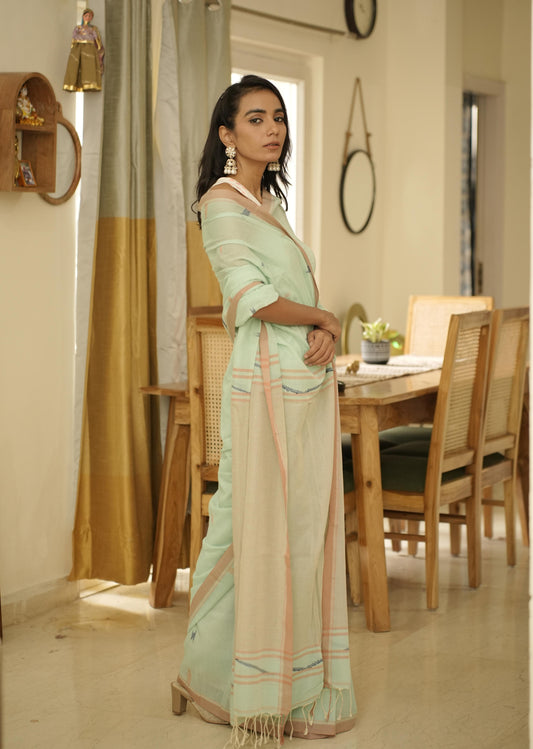Mint Green Handwoven Jamdani Saree