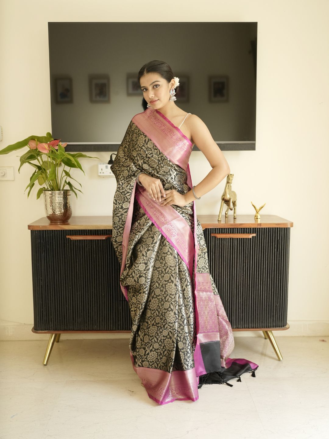 Black-Pink Banarasi Saree