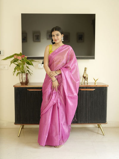 Pink Glass Tissue Silk Saree