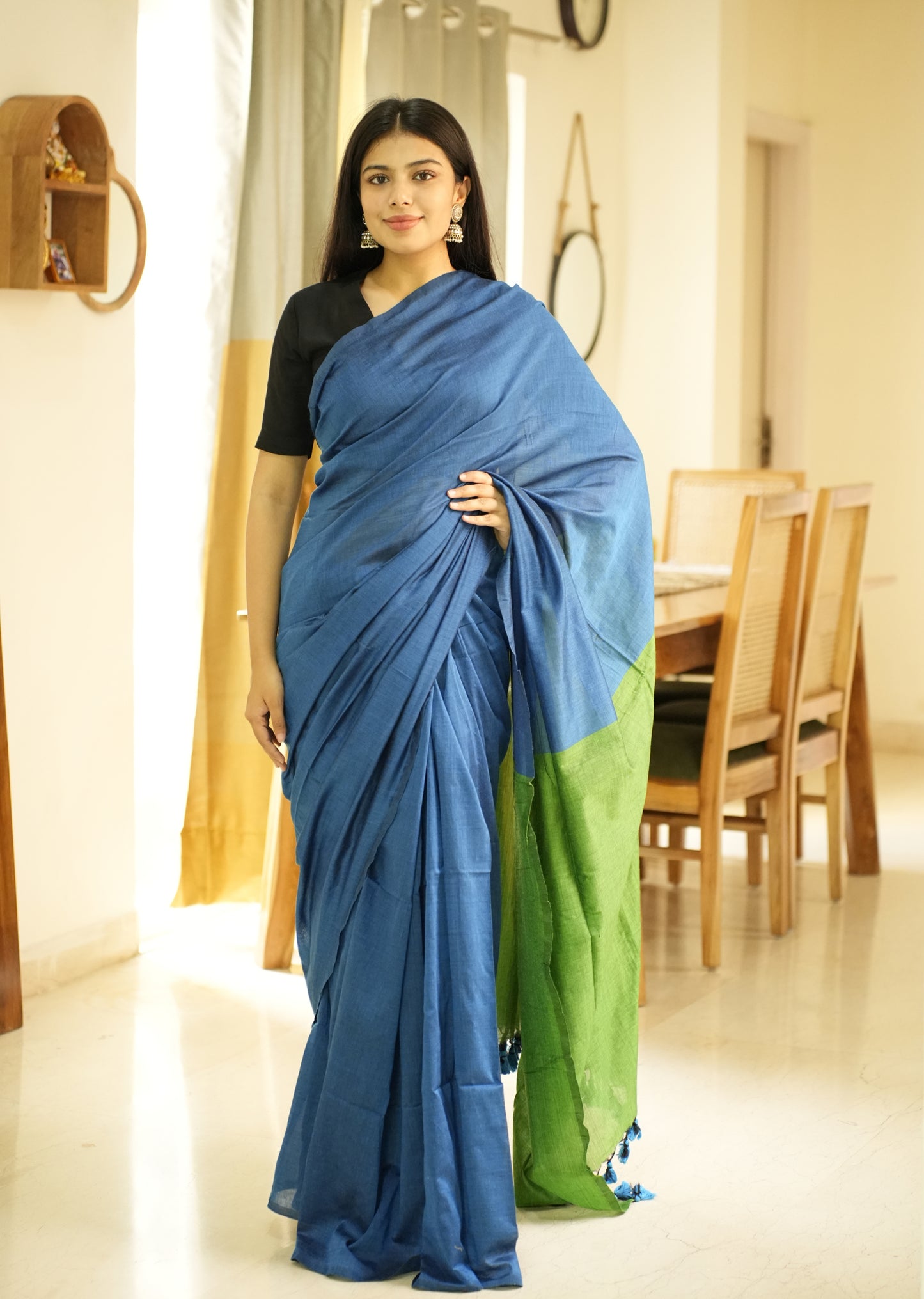 Ocean Melody – Blue & Green Cotton Saree