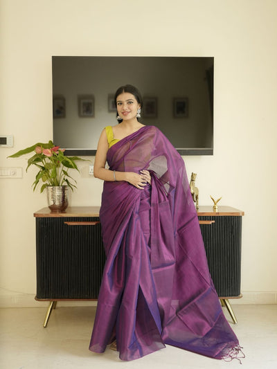 Purple Glass Tissue Silk Saree