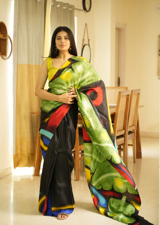 Prakriti – Nature-Inspired Handpainted Abstract Art Pure Silk Saree