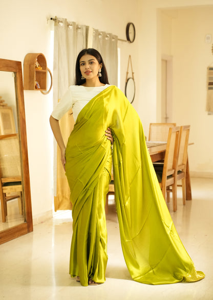 Lime Lustre –  Pure Silk Saree with Gold Zari Border