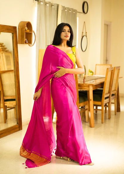 Rani Radiance – Pink Silk Saree with Gold Zari Border
