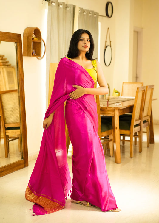 Rani Radiance – Pink Silk Saree with Gold Zari Border