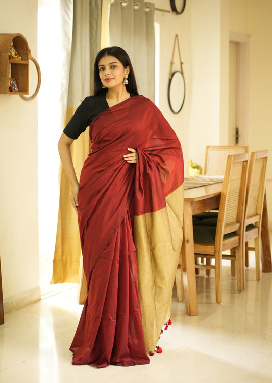 Sunset Trail – Red & Yellow Cotton Saree