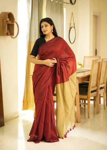 Sunset Trail – Red & Yellow Cotton Saree