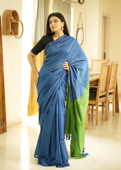 Ocean Melody – Blue & Green Cotton Saree