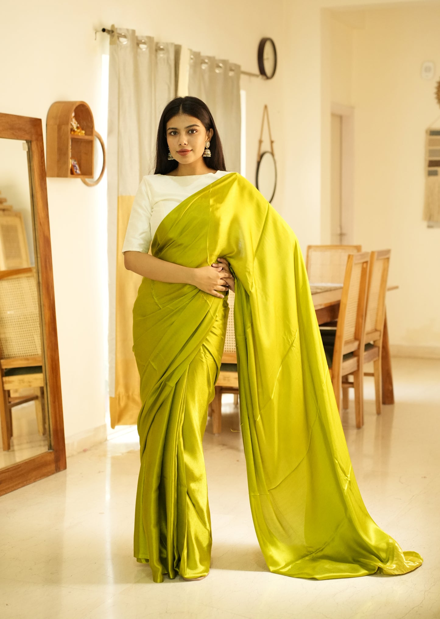 Lime Lustre –  Pure Silk Saree with Gold Zari Border