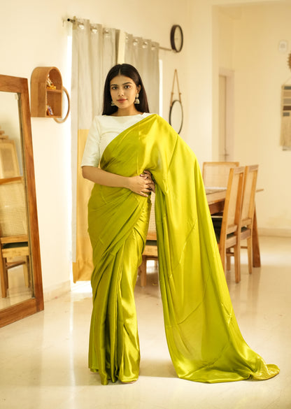 Lime Lustre –  Pure Silk Saree with Gold Zari Border