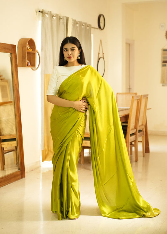Lime Lustre –  Pure Silk Saree with Gold Zari Border