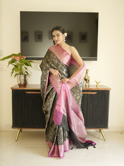 Black-Pink Banarasi Saree